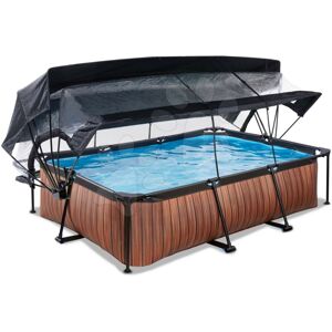 Bazén so strieškou krytom a filtráciou Wood pool Exit Toys oceľová konštrukcia 300*200*65 cm hnedý od 6 rokov
