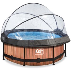 Bazén s krytom a filtráciou Wood pool Exit Toys kruhový oceľová konštrukcia 244*76 cm hnedý od 6 rokov