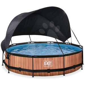 Bazén so strieškou a filtráciou Wood pool Exit Toys kruhový oceľová konštrukcia 360*76 cm hnedý od 6 rokov