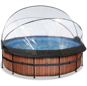 Bazén s krytom a pieskovou filtráciou Wood pool Exit Toys kruhový oceľová konštrukcia 427*122 cm hnedý od 6 rokov