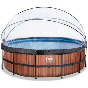 Bazén s krytom a pieskovou filtráciou Wood pool Exit Toys kruhový oceľová konštrukcia 488*122 cm hnedý od 6 rokov