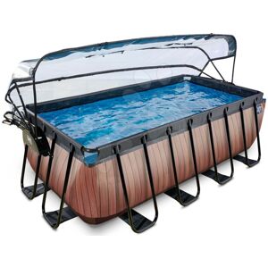 Bazén s krytom a pieskovou filtráciou Wood pool Exit Toys oceľová konštrukcia 400*200*122 cm hnedý od 6 rokov