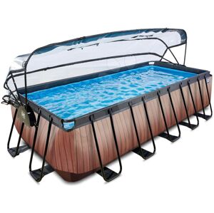 Bazén s krytom a pieskovou filtráciou Wood pool Exit Toys oceľová konštrukcia 540*250*122 cm hnedý od 6 rokov
