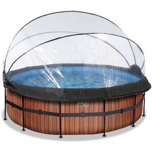 Bazén s krytom pieskovou filtráciou a tepelným čerpadlom Wood pool Exit Toys kruhový oceľová konštrukcia 427*122 cm hnedý od 6 rokov