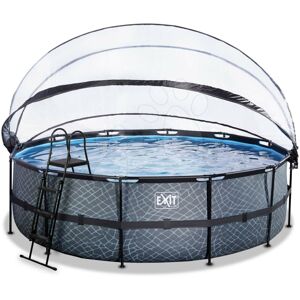 Bazén s krytom pieskovou filtráciou a tepelným čerpadlom Stone pool Exit Toys kruhový oceľová konštrukcia 488*122 cm šedý od 6 rokov