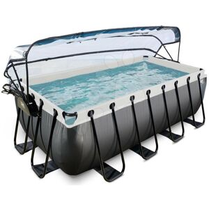 Bazén s krytom pieskovou filtráciou a tepelným čerpadlom Black Leather pool Exit Toys oceľová konštrukcia 400*200*122 cm čierny od 6 rokov