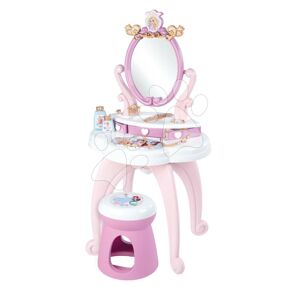 Kozmetický stolík Disney Princess 2in1 Hairdresser Smoby a stolička s 10 skrášľovacími doplnkami 94 cm výška