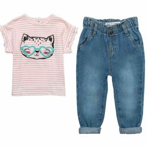 Dievčenská súprava - tričko a džínsové nohavice, Minoti, Purrfect 1, ružová - 92/98 | 2/3let