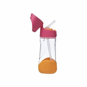 b.box Fľaša na pitie so slamkou 450 ml - ružová/ oranžová