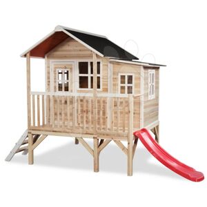 Domček cédrový na pilieroch Loft 350 Natural Exit Toys veľký s vodeodolnou strechou a šmykľavkou prírodný