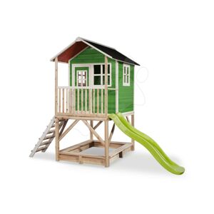 Domček cédrový na pilieroch Loft 500 Green Exit Toys s vodeodolnou strechou pieskoviskom a 1,75 m šmykľavkou zelený