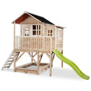 Domček cédrový na pilieroch Loft 550 Natural Exit Toys veľký s vodeodolnou strechou pieskoviskom a 1,75 m šmykľavkou prírodný
