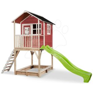 Domček cédrový na pilieroch Loft 700 Red Exit Toys s vodeodolnou strechou pieskoviskom a 2,28 m šmykľavkou červený
