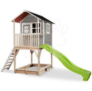 Domček cédrový na pilieroch Loft 700 Grey Exit Toys s vodeodolnou strechou pieskoviskom a 2,28 m šmykľavkou sivý