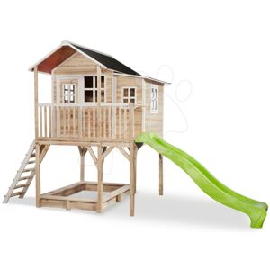 Domček cédrový na pilieroch Loft 750 Natural Exit Toys veľký s vodeodolnou strechou pieskoviskom a 2,28 m šmykľavkou prírodný