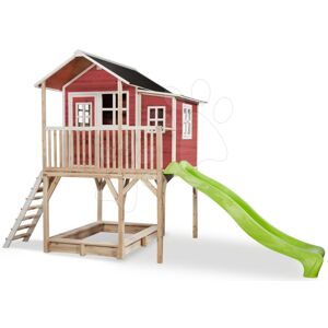 Domček cédrový na pilieroch Loft 750 Red Exit Toys veľký s vodeodolnou strechou pieskoviskom a 2,28 m šmykľavkou červený