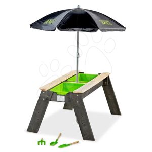 Pieskovisko cédrové stôl na vodu a piesok Aksent sand&water table Deluxe Exit Toys veľké s krytom slnečníkom a záhradným náradím