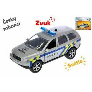 Mikro Auto polícia 11cm kov spätný chod na batérie česky hovoriaci so svetlom v krabičke