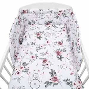 New Baby-3-dielne posteľné obliečky New Baby 90/120 cm biele kvety a pierka