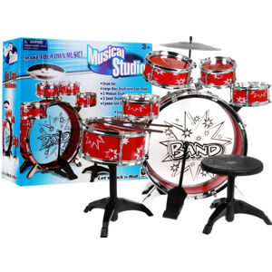 RAMIZ 6-bubnová súprava bicích pre deti 3+, červená, 8 ks. + stolička 2 paličky ZMU.28875A.CR
