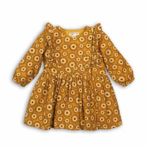 Šaty dievčenské viskózove, Minoti, OWL 6, žlutá - 80/86 | 12-18m
