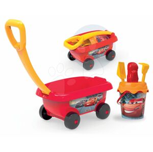 Smoby detský vozík na ťahanie Autá s vedro setom 867000 červený