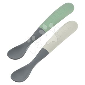 Ergonomické lyžičky 1st Age Silicone Spoons Beaba Mineral Grey Sage Green zo silikónu na samostatné jedenie v boxe 2 kusy od 4 mes