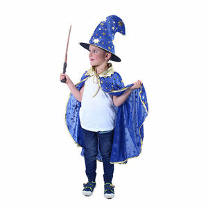 Detský plášť modrý s klobúkom čarodejnice/Halloween