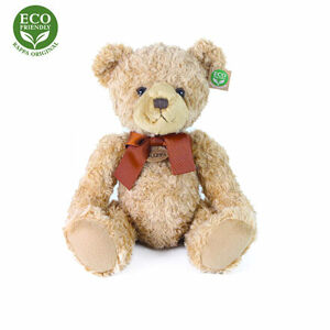 Plyšový medvěd retro s mašlí sedící 30 cm ECO-FRIENDLY
