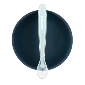 NATTOU Set jídelní silikonový 2 ks miska a lžička modrý bez BPA
