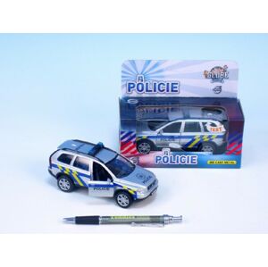 Mikro Policajné auto Volvo XC-90 kov 14cm spätný chod na batérie so svetlom / zvukom v krabičke