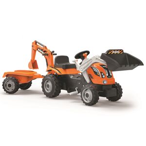 Smoby šliapací traktor Builder Max s bagrom a vozíkom oranžový