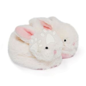 Papučky pre bábätko s hrkálkou Zajačik Lapin Bonbon Doudou et Compagnie ružové v darčekovom balení od 0-6 mes