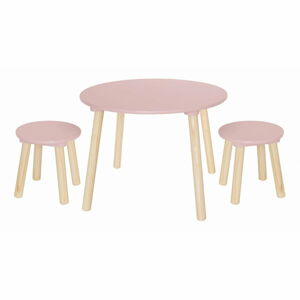 Detský drevený stôl so stoličkami-ružový