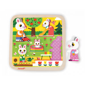 Janod drevené puzzle pre najmenších Zajace na záhrade 5 dielov 07084