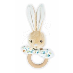 Hryzátko zajac s dreveným krúžkom Justin Rabbit Teether Fripons Kaloo s hrkálkou z jemného materiálu v darčekovom balení od 0 mes