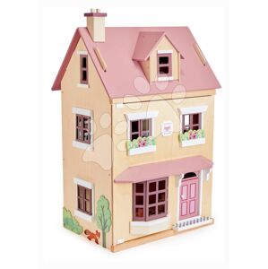 Drevený mestský domček pre bábiku Foxtail Villa Tender Leaf Toys ružový 12 dielov s nábytkom výška 71 cm