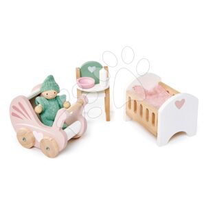 Drevená izba pre bábätko Dovetail Nursery Set Tender Leaf Toys s postavičkou v dupačkách