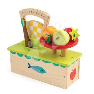 Drevená váha Weighing Scales Tender Leaf Toys 4-dielna súprava s ovocím