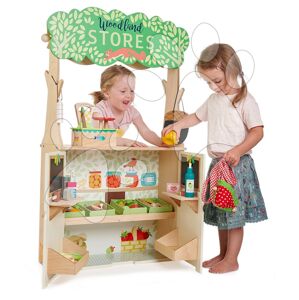 Drevený lesný obchod s divadlom Woodland Stores and Theatre Tender Leaf Toys s bábkami a taškou