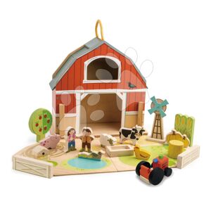Drevená farma s traktorom Little Barn Tender Leaf Toys 17 doplnkov s postavičkami a zvieratkami